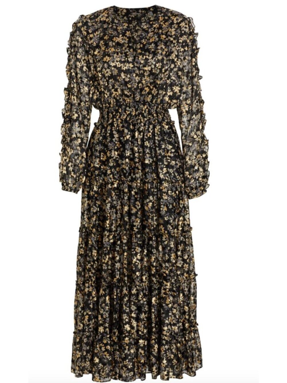 Elie Tahari Meadow Print Silk Maxi Dress Gold Meadow Print Size Small